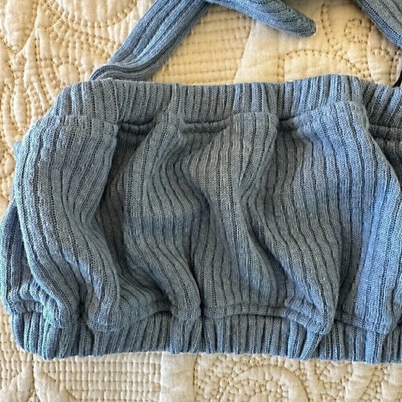 NWT WeWoreWhat halter bra top in soft blue women's size M - Picture 3 of 7